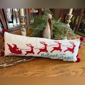 Festive Reindeer Sleigh Pillow - Red and White